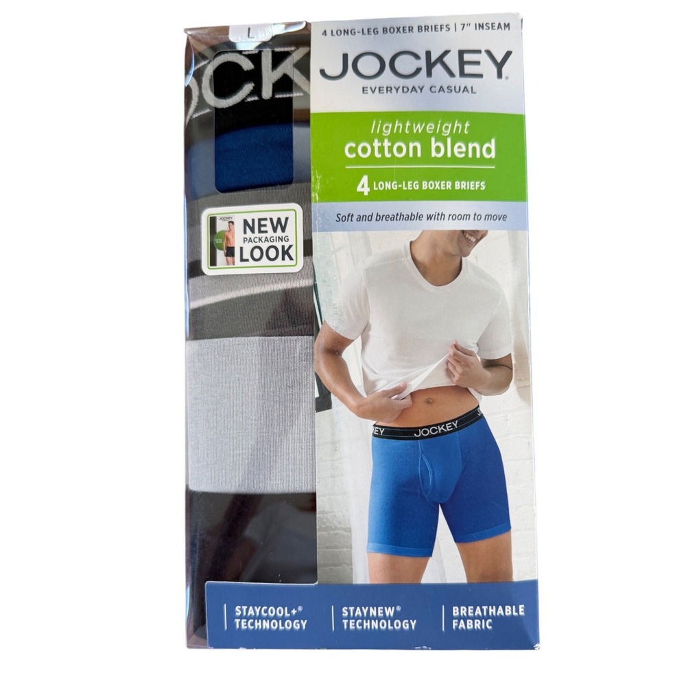 Jockey Mens 4 Pack Long Leg Boxer Briefs 7 Inseam Cotton Blend Large 36-38 Multi